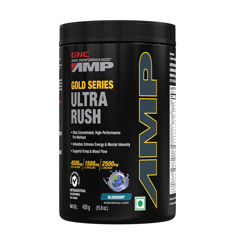 GNC AMP Gold Series Ultra Rush Extreme Energy, Powerful Pump & Deep Focus (450 gm)