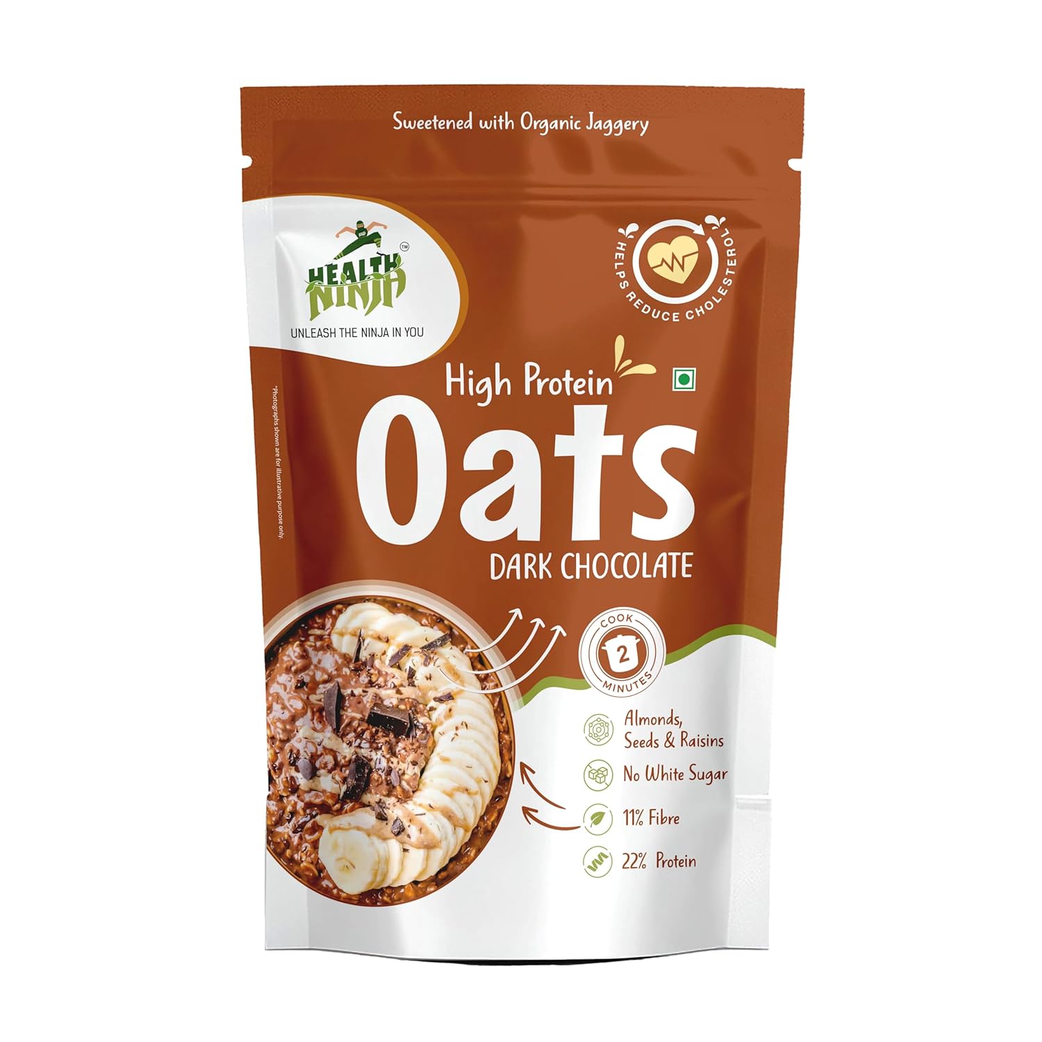 Health Ninja Dark Chocolate Oats | High Protein Oats , 900 gm Pack