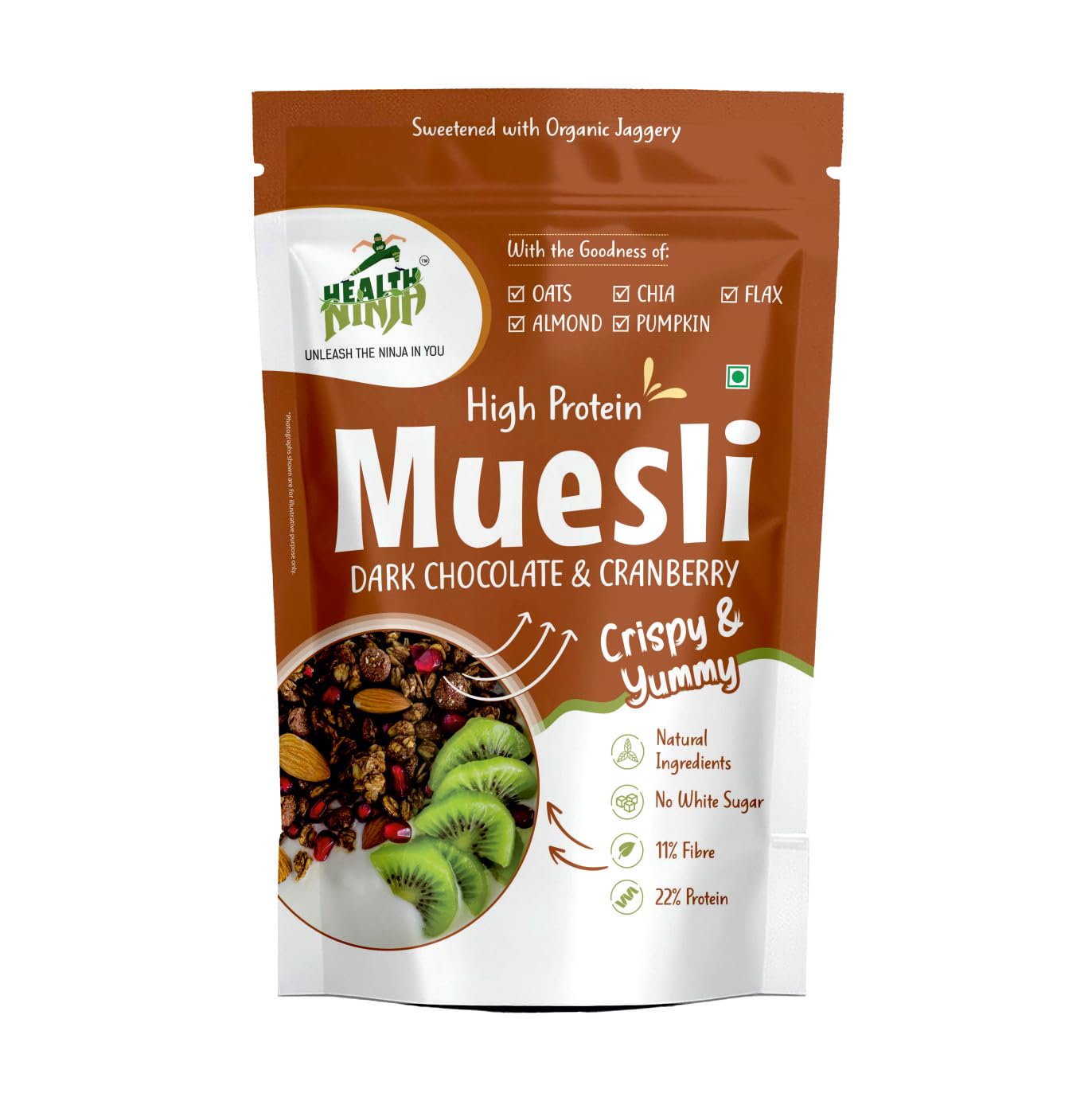 Health Ninja Dark Chocolate Muesli , 900 gms | High Protein Breakfast