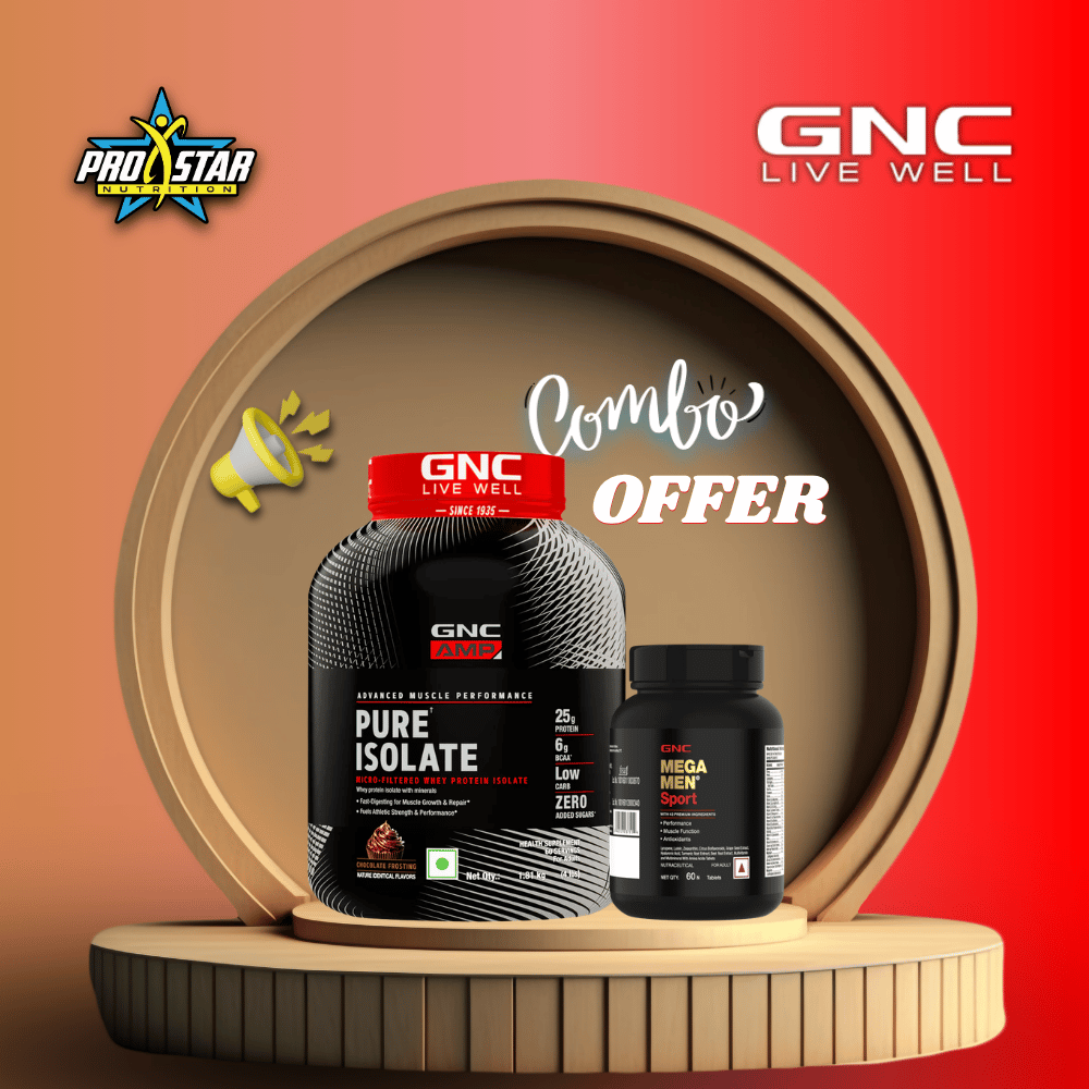PROSTAR COMBO GNC AMP PURE ISOLATE 4LB & MEGA MEN SPORT MULTIVITAMINE 60