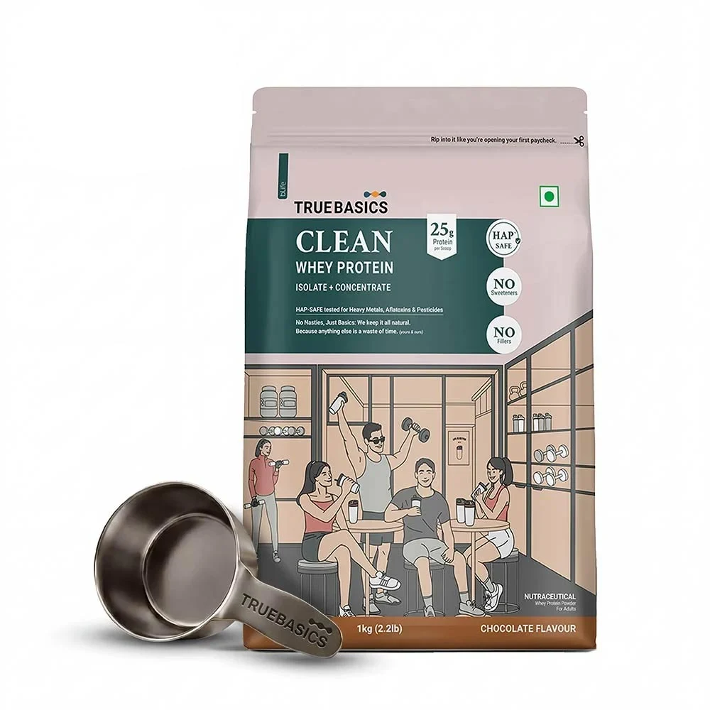 TrueBasics Clean Whey Protein (Isolate + Concentrate) 1Kg Chocolate Flavour